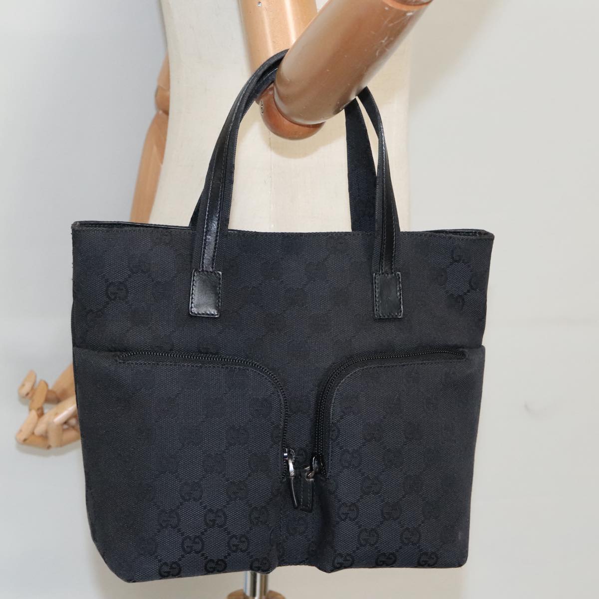 GUCCI GG Canvas Hand Bag Black Silver 002 1080 Auth 99299