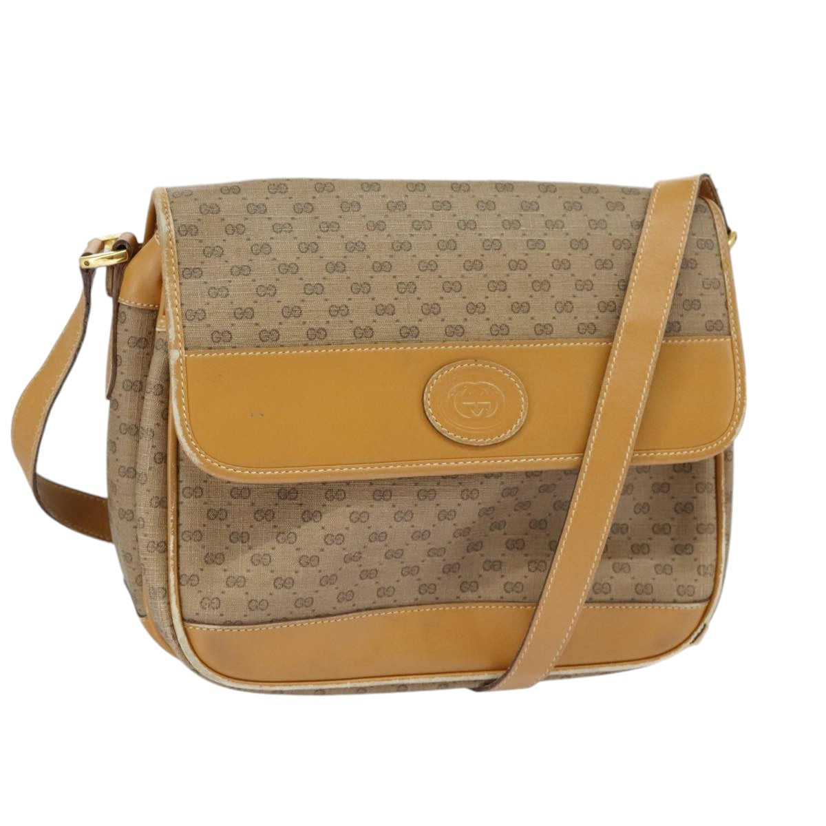 GUCCI Micro GG Supreme Shoulder Bag PVC Beige Gold Auth 99301