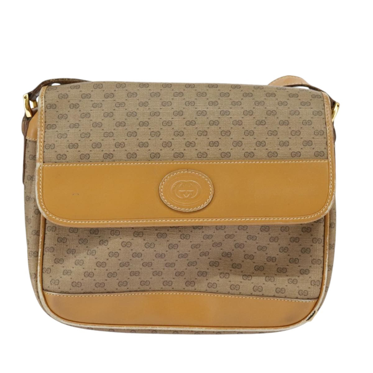 GUCCI Micro GG Supreme Shoulder Bag PVC Beige Gold Auth 99301