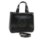 GUCCI Hand Bag Enamel 2way Black Silver 000 2058 0504 5 Auth 99303-1