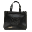 GUCCI Hand Bag Enamel 2way Black Silver 000 2058 0504 5 Auth 99303-13