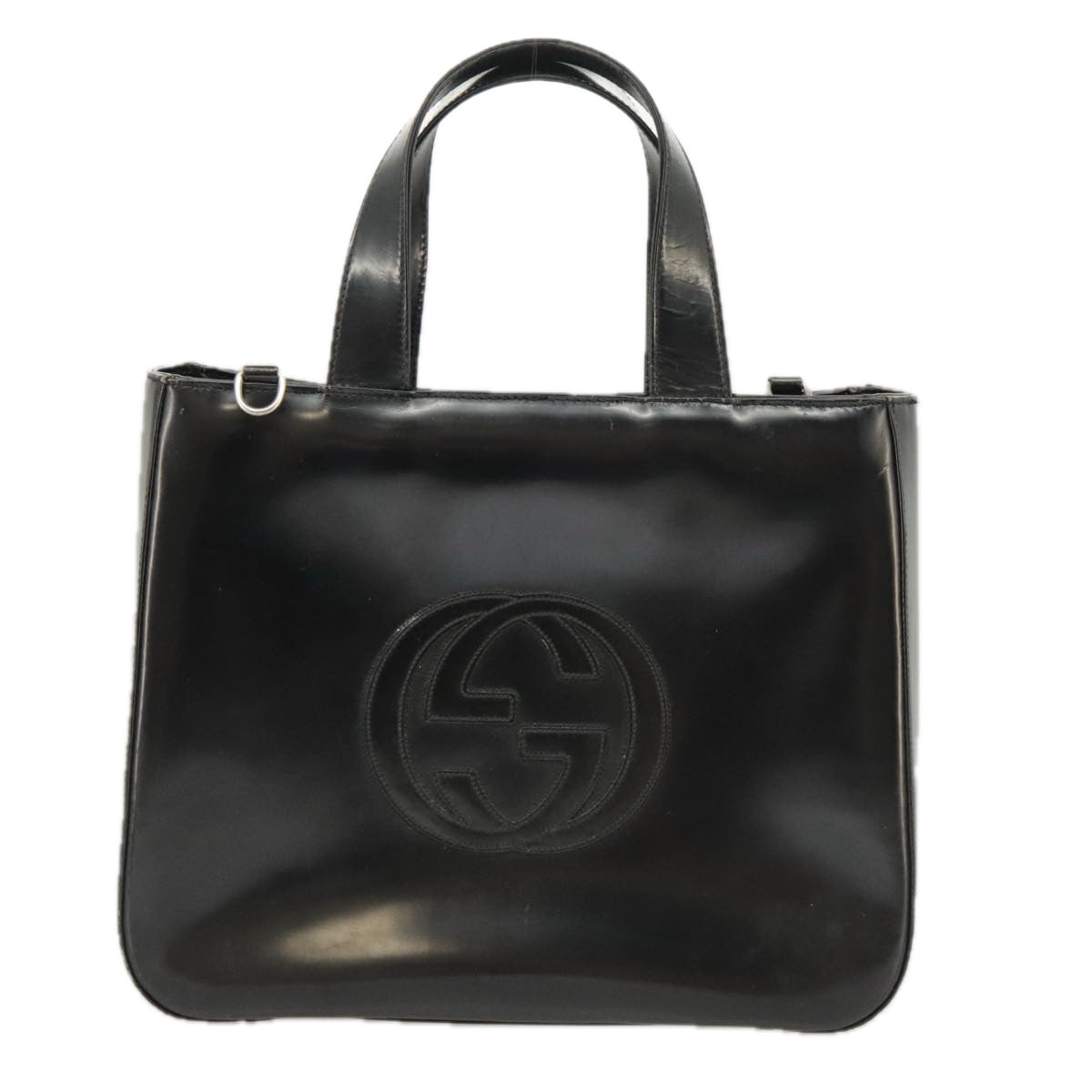 GUCCI Hand Bag Enamel 2way Black Silver 000 2058 0504 5 Auth 99303