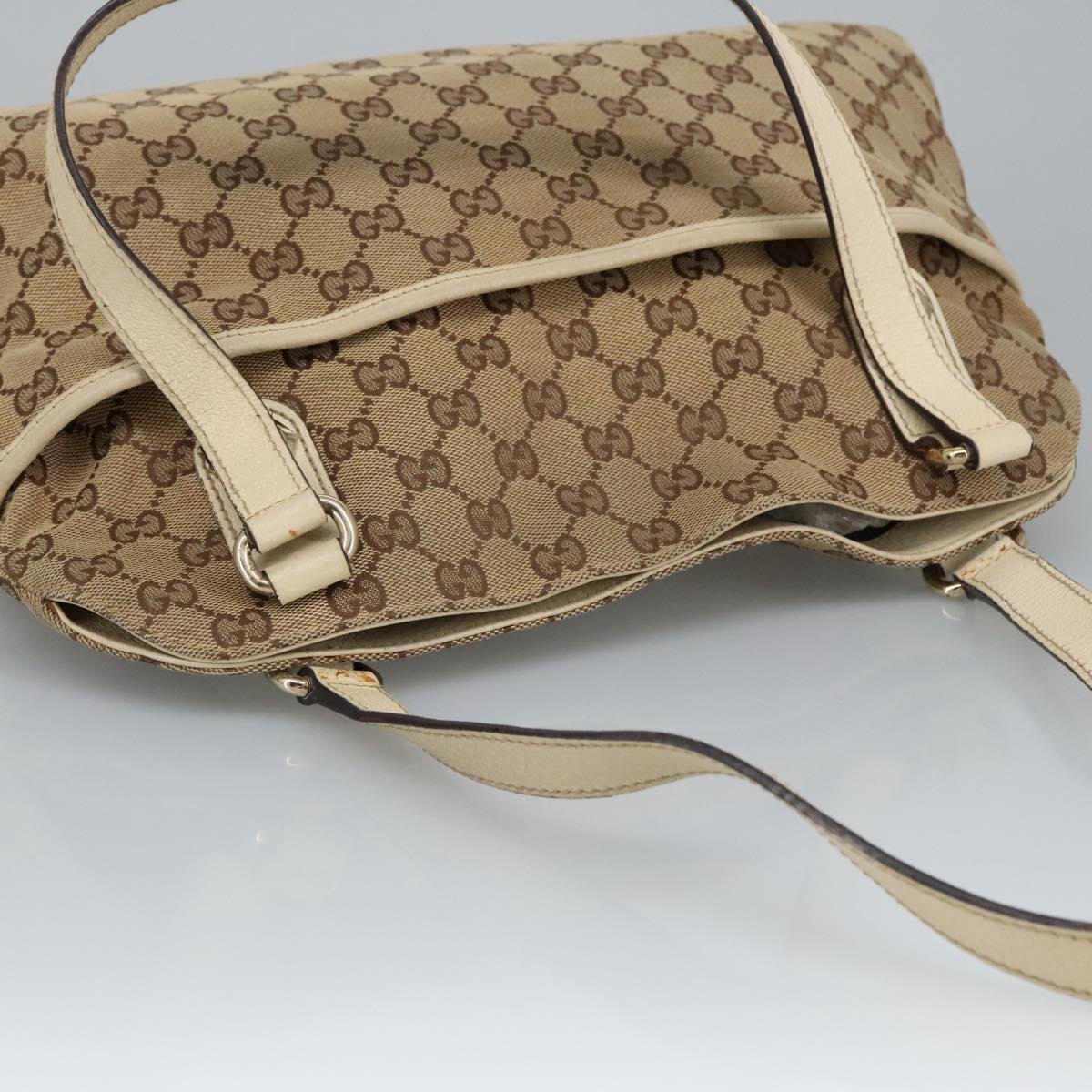 GUCCI GG Canvas Tote Bag Beige Gold 163288 Auth 99307