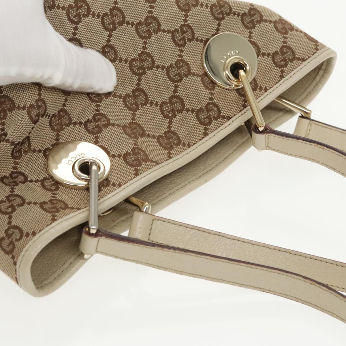 GUCCI GG Canvas Shoulder Bag Beige Gold 120840 Auth 99308