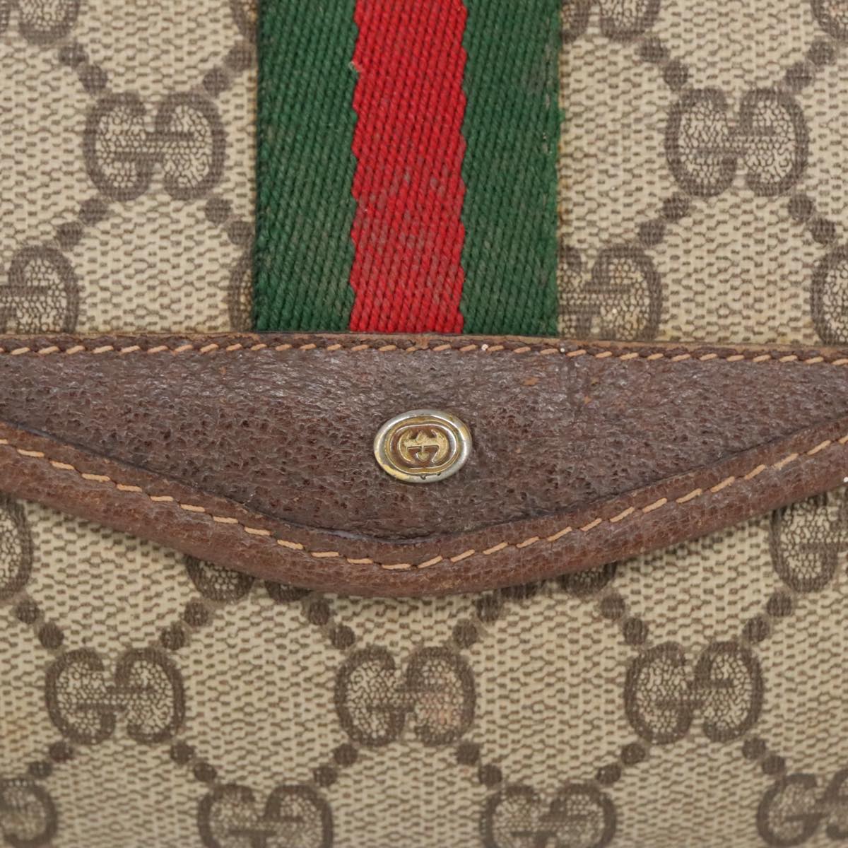 GUCCI GG Supreme Web Sherry Line Pouch PVC Beige Red Green 89 01 021 Auth 99314