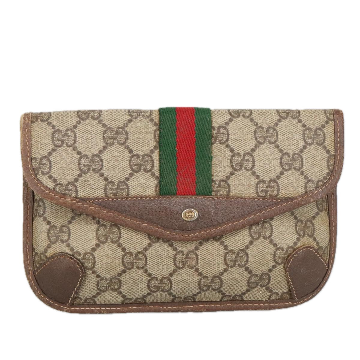 GUCCI GG Supreme Web Sherry Line Pouch PVC Beige Red Green 89 01 021 Auth 99314