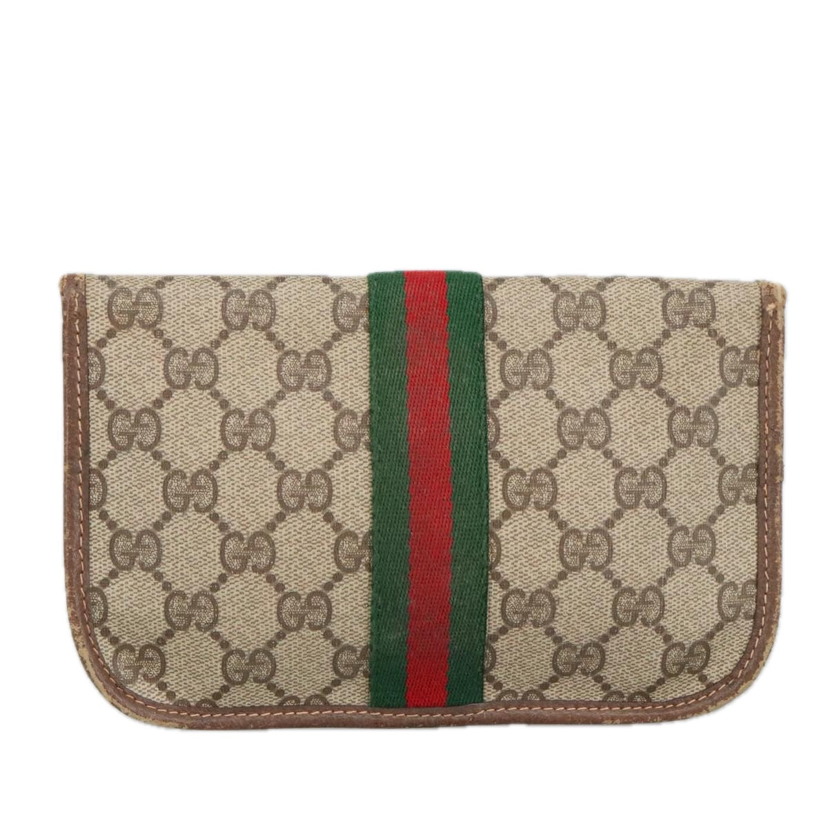 GUCCI GG Supreme Web Sherry Line Pouch PVC Beige Red Green 89 01 021 Auth 99314 - 0