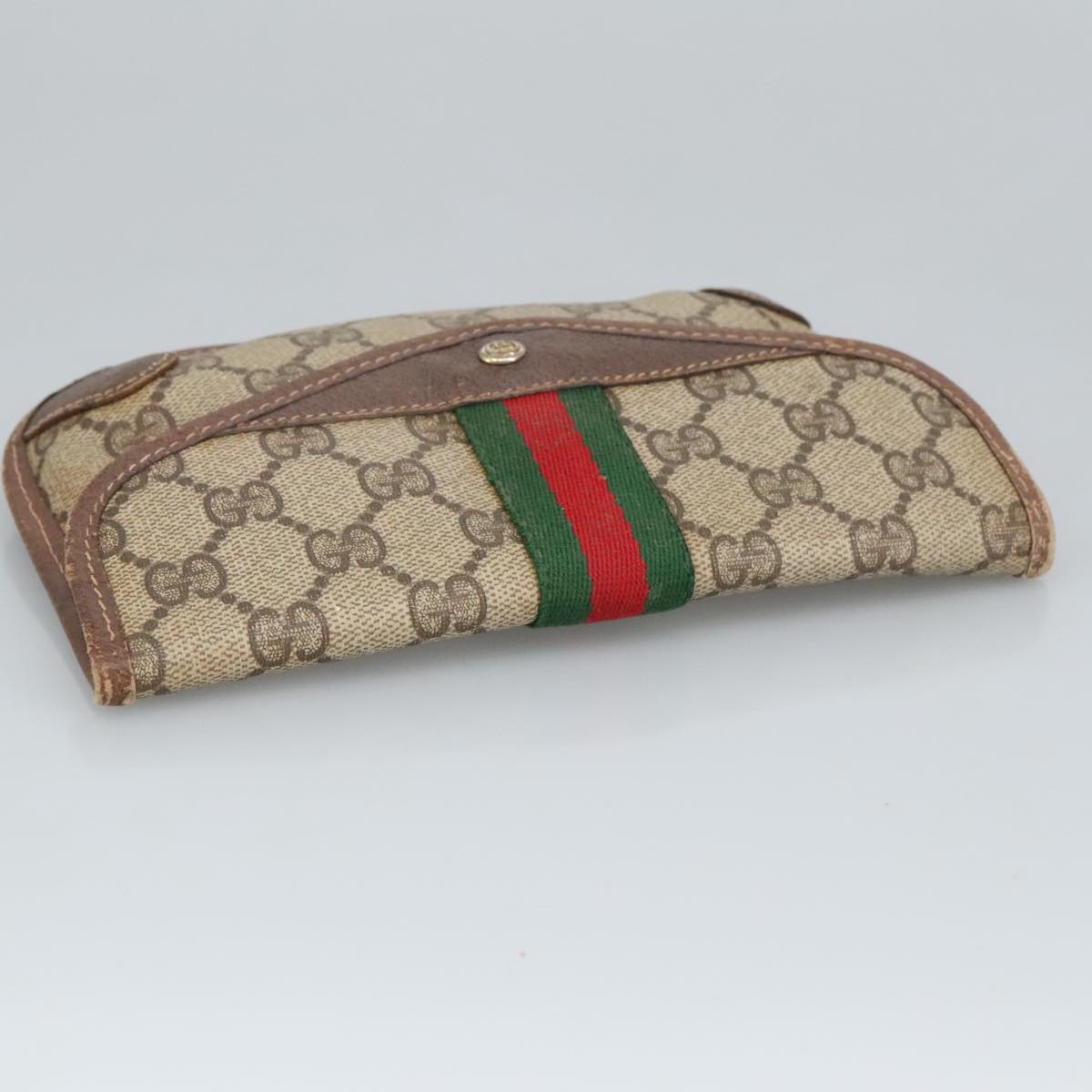 GUCCI GG Supreme Web Sherry Line Pouch PVC Beige Red Green 89 01 021 Auth 99314