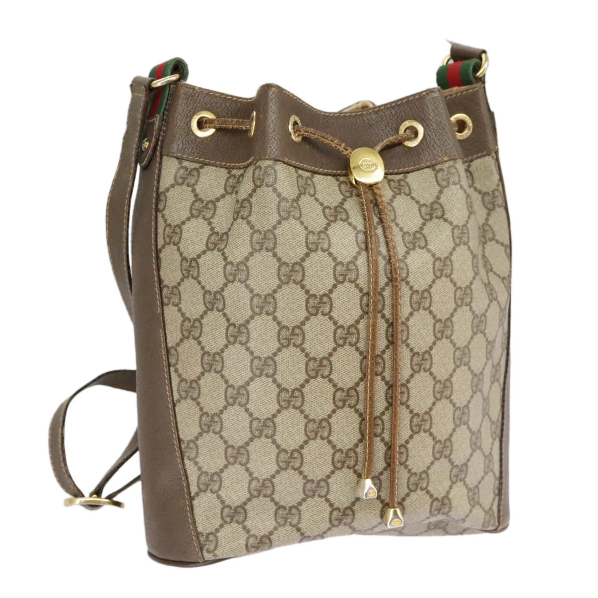 GUCCI GG Supreme Web Sherry Line Shoulder Bag PVC Beige 164 02 034 Auth 99316