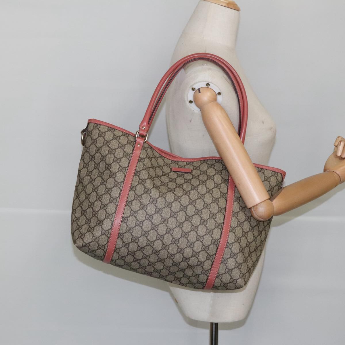 GUCCI GG Supreme Shoulder Bag PVC Beige 197953 Auth 99318