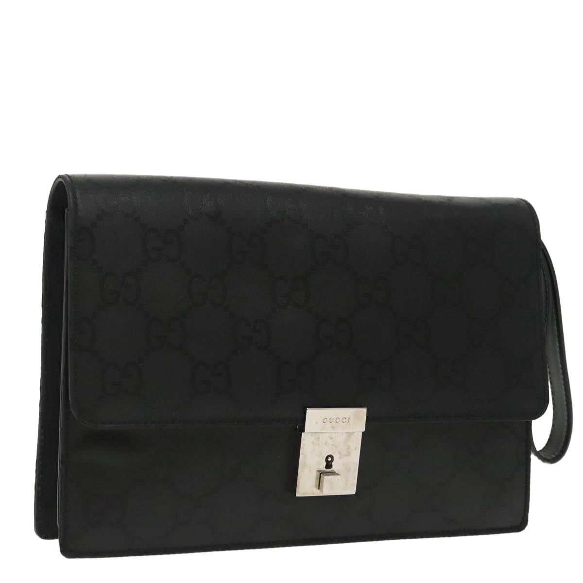 GUCCI GG Canvas Clutch Bag Black Silver 018 1600 Auth 99320