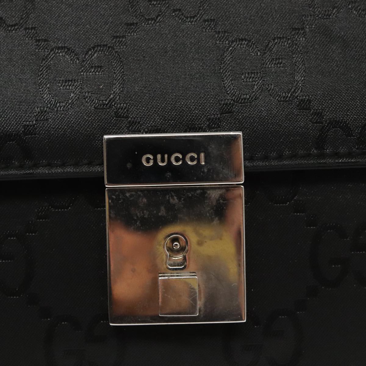 GUCCI GG Canvas Clutch Bag Black Silver 018 1600 Auth 99320