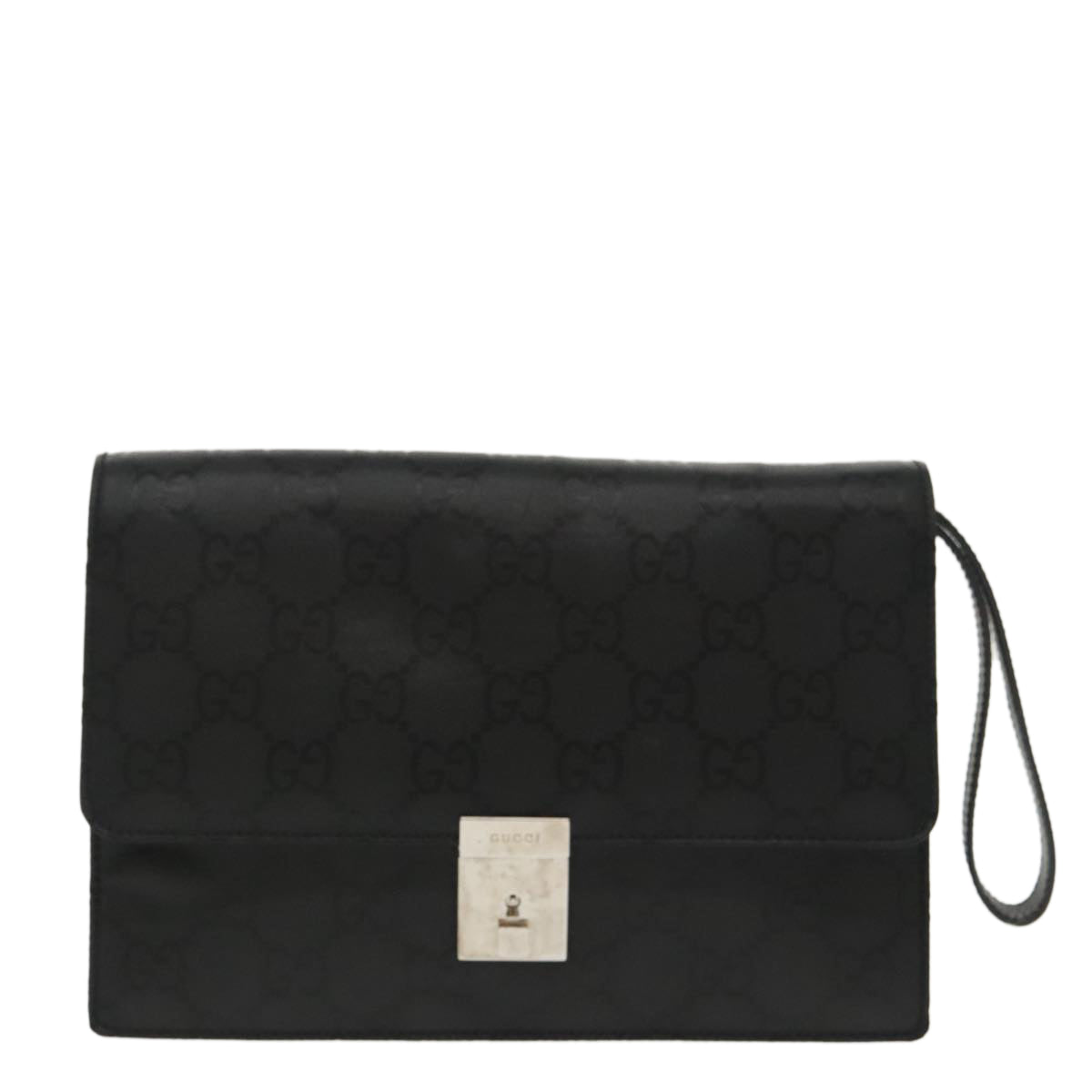 GUCCI GG Canvas Clutch Bag Black Silver 018 1600 Auth 99320 - 0