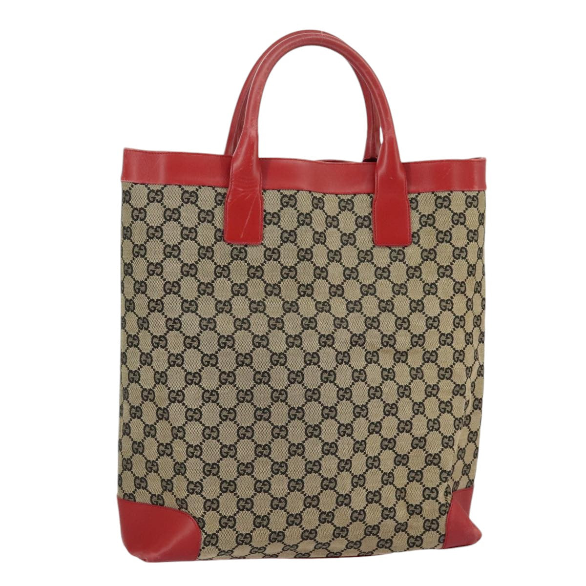 GUCCI GG Canvas Hand Bag Beige Gold Red 002 1121 1669 Auth 99321