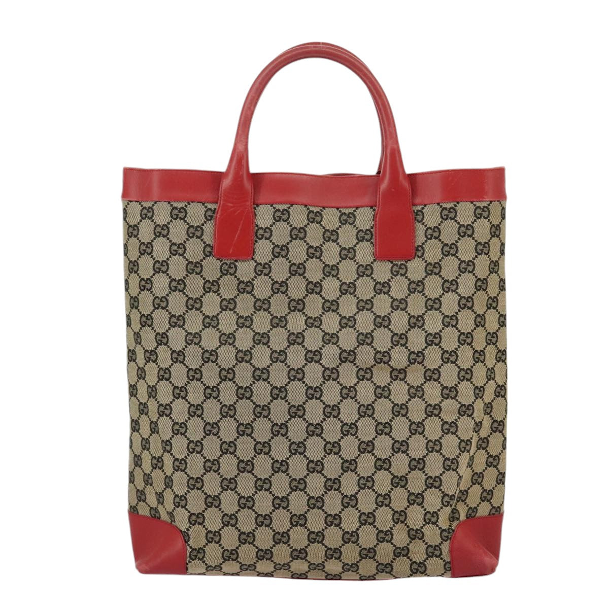 GUCCI GG Canvas Hand Bag Beige Gold Red 002 1121 1669 Auth 99321