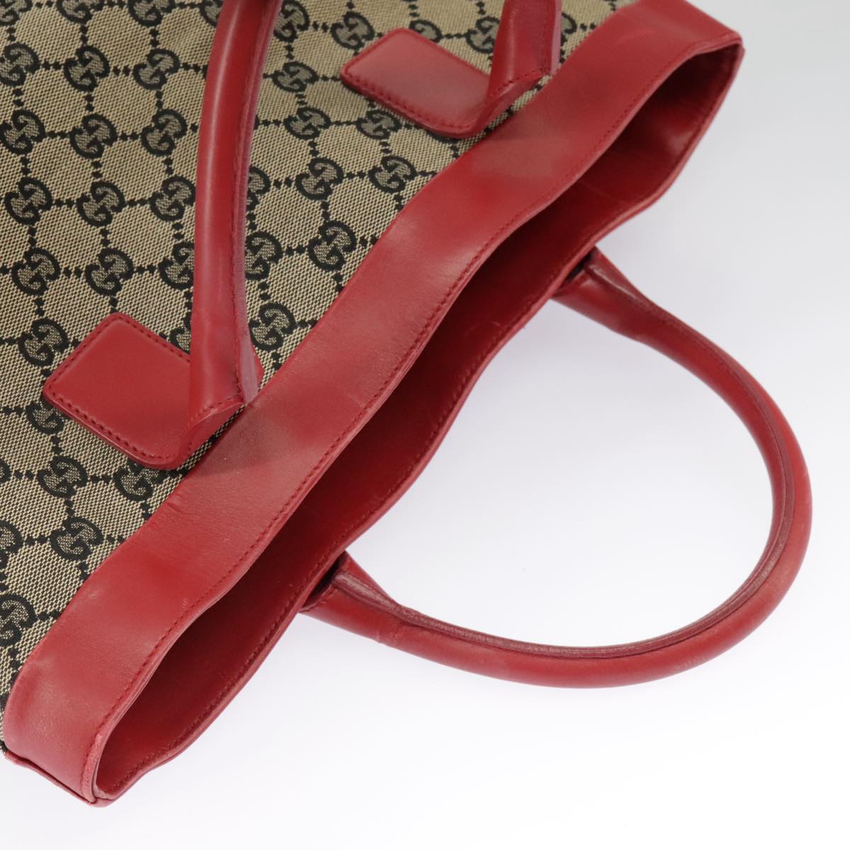 GUCCI GG Canvas Hand Bag Beige Gold Red 002 1121 1669 Auth 99321