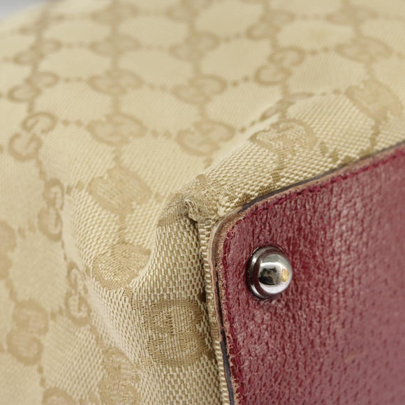 GUCCI GG Canvas Tote Bag Beige Silver Red 120836 Auth 99322