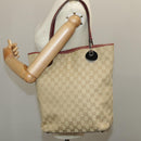 GUCCI GG Canvas Tote Bag Beige Silver Red 120836 Auth 99322-24