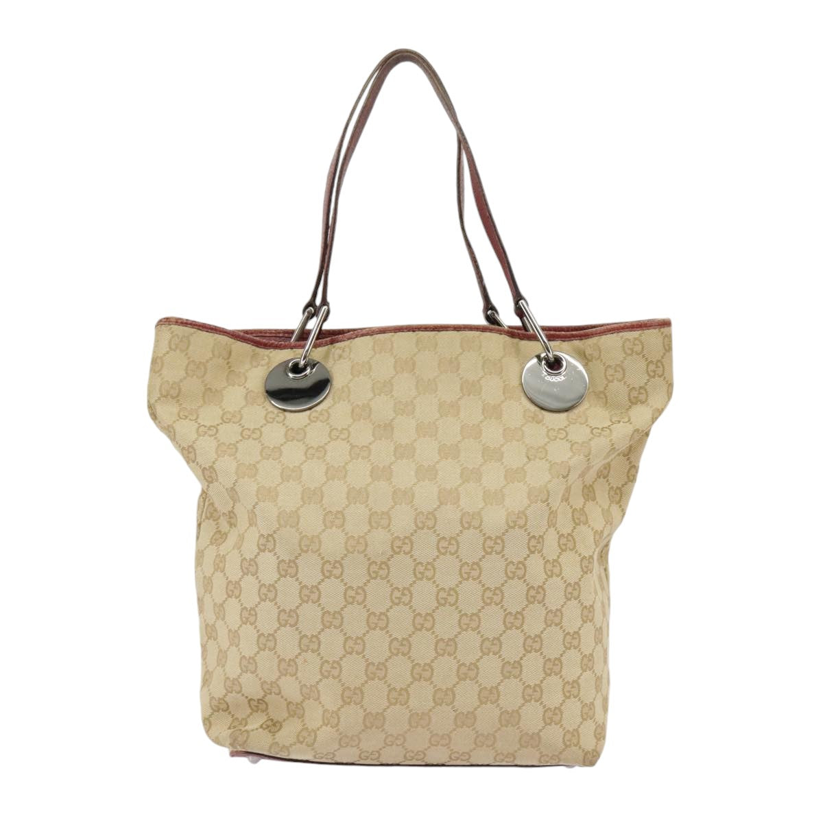 GUCCI GG Canvas Tote Bag Beige Silver Red 120836 Auth 99322 - 0