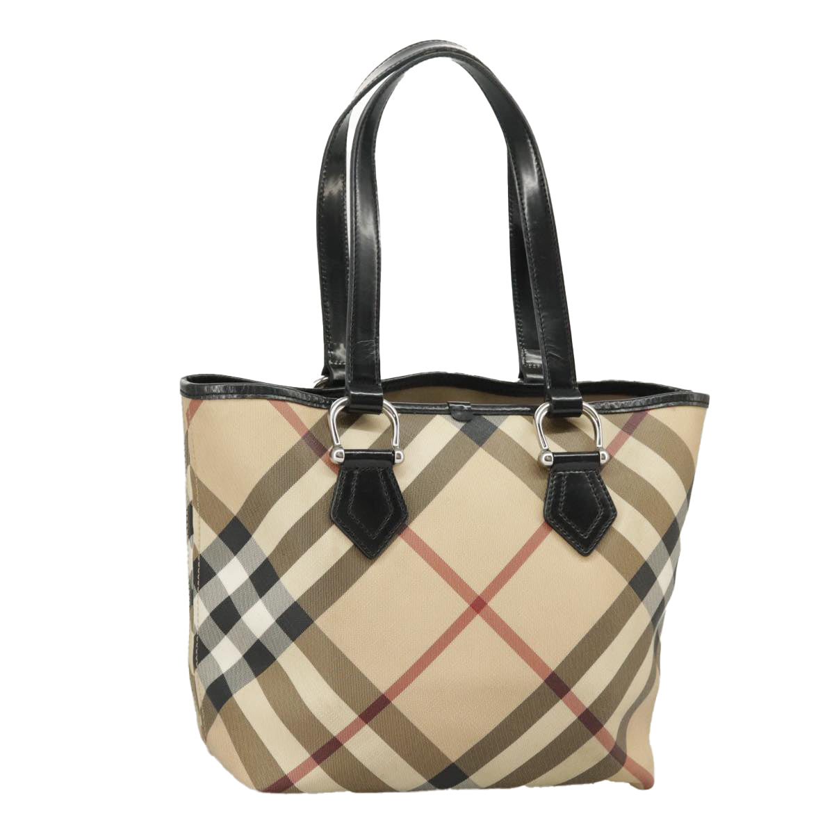 BURBERRY Nova Check Hand Bag PVC Beige Auth 99323