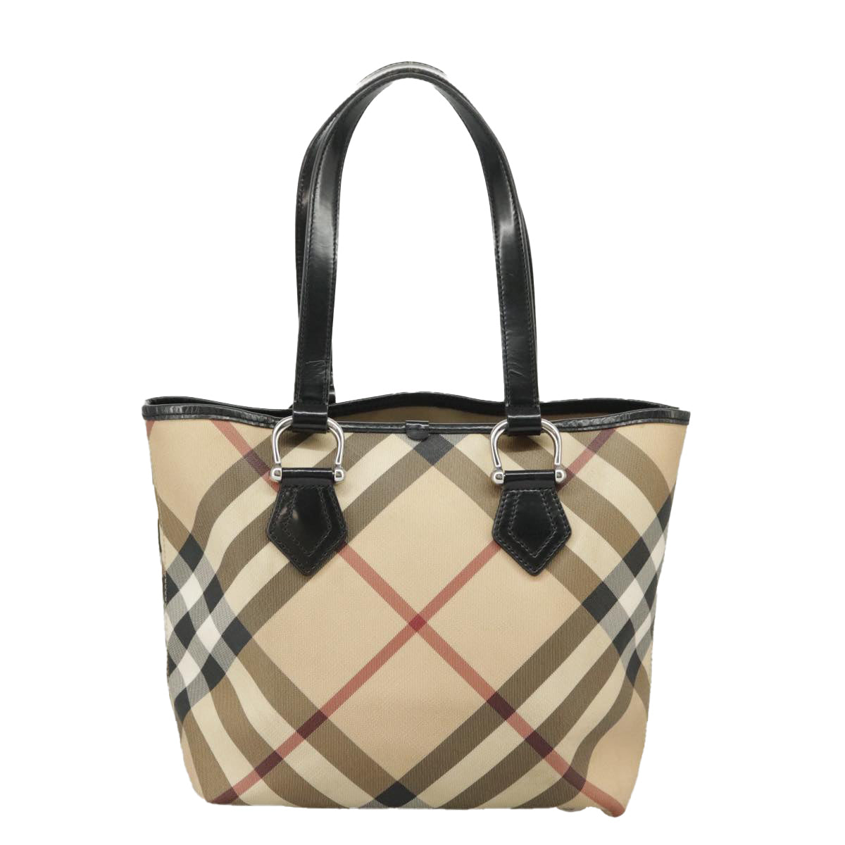 BURBERRY Nova Check Hand Bag PVC Beige Auth 99323