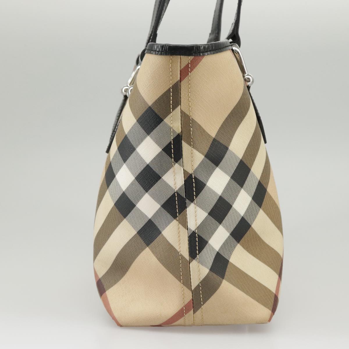 BURBERRY Nova Check Hand Bag PVC Beige Auth 99323