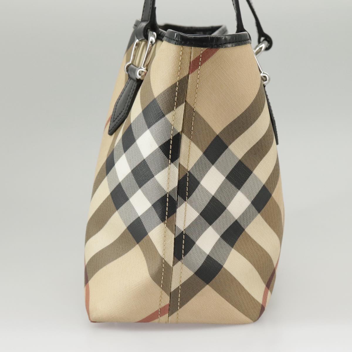 BURBERRY Nova Check Hand Bag PVC Beige Auth 99323