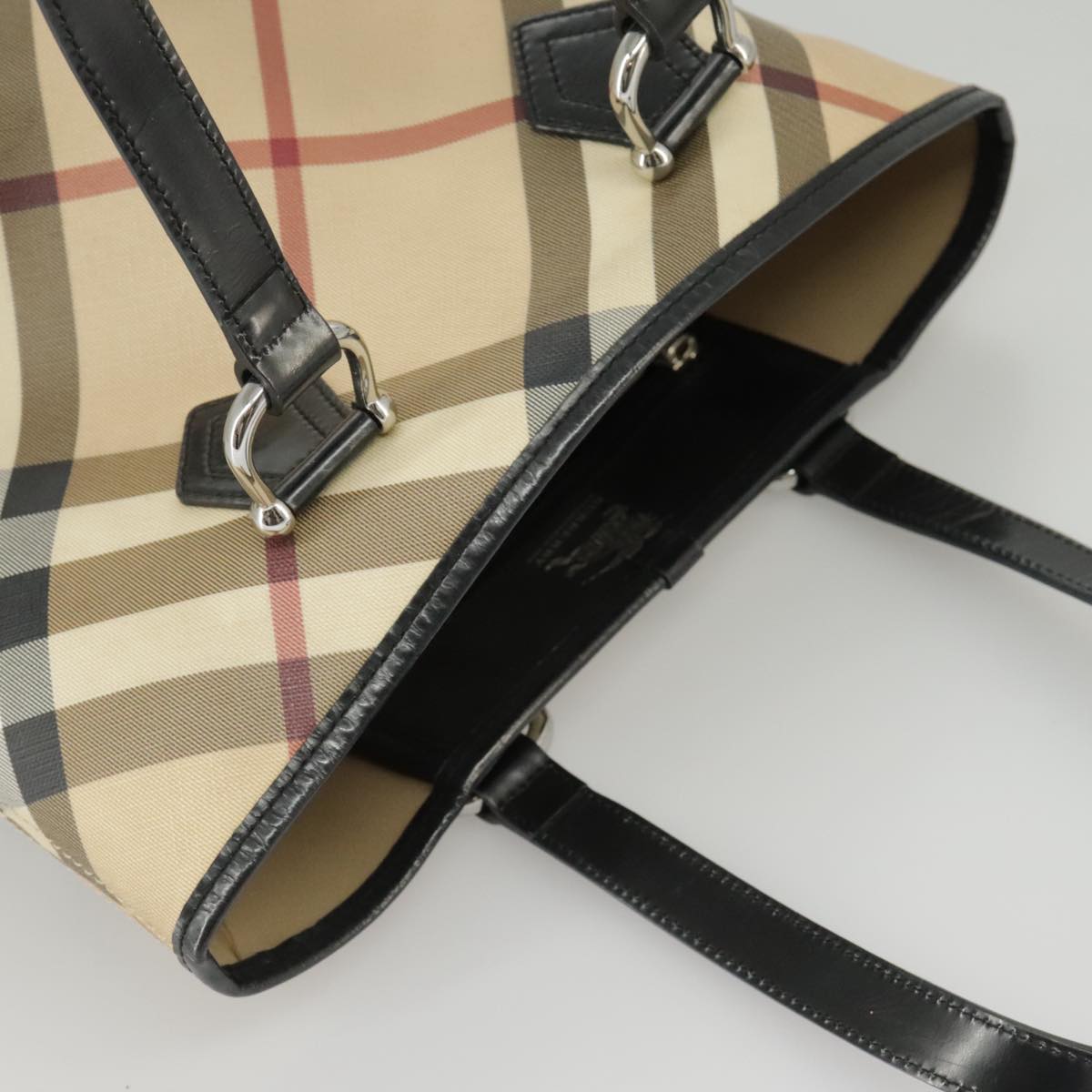 BURBERRY Nova Check Hand Bag PVC Beige Auth 99323