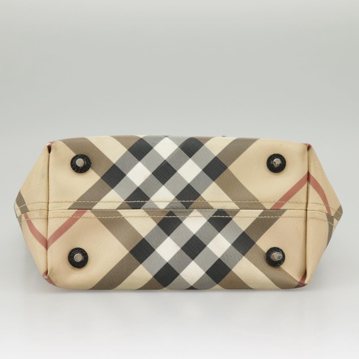 BURBERRY Nova Check Hand Bag PVC Beige Auth 99323