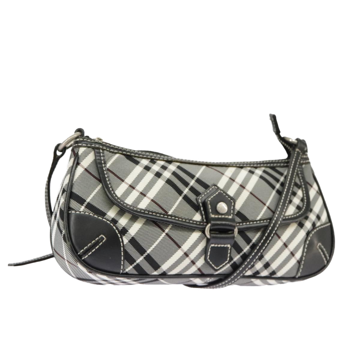 BURBERRY Blue Label Nova Check Shoulder Bag Canvas Silver Black Auth 99324