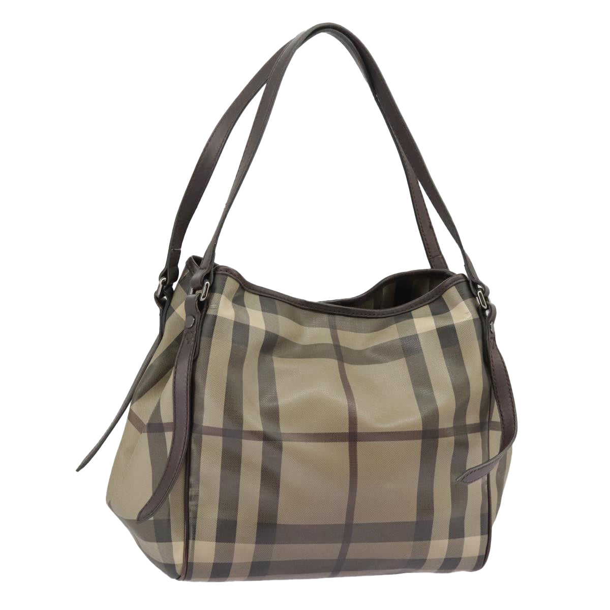 BURBERRY Nova Check Shoulder Bag PVC Silver Beige Auth 99325