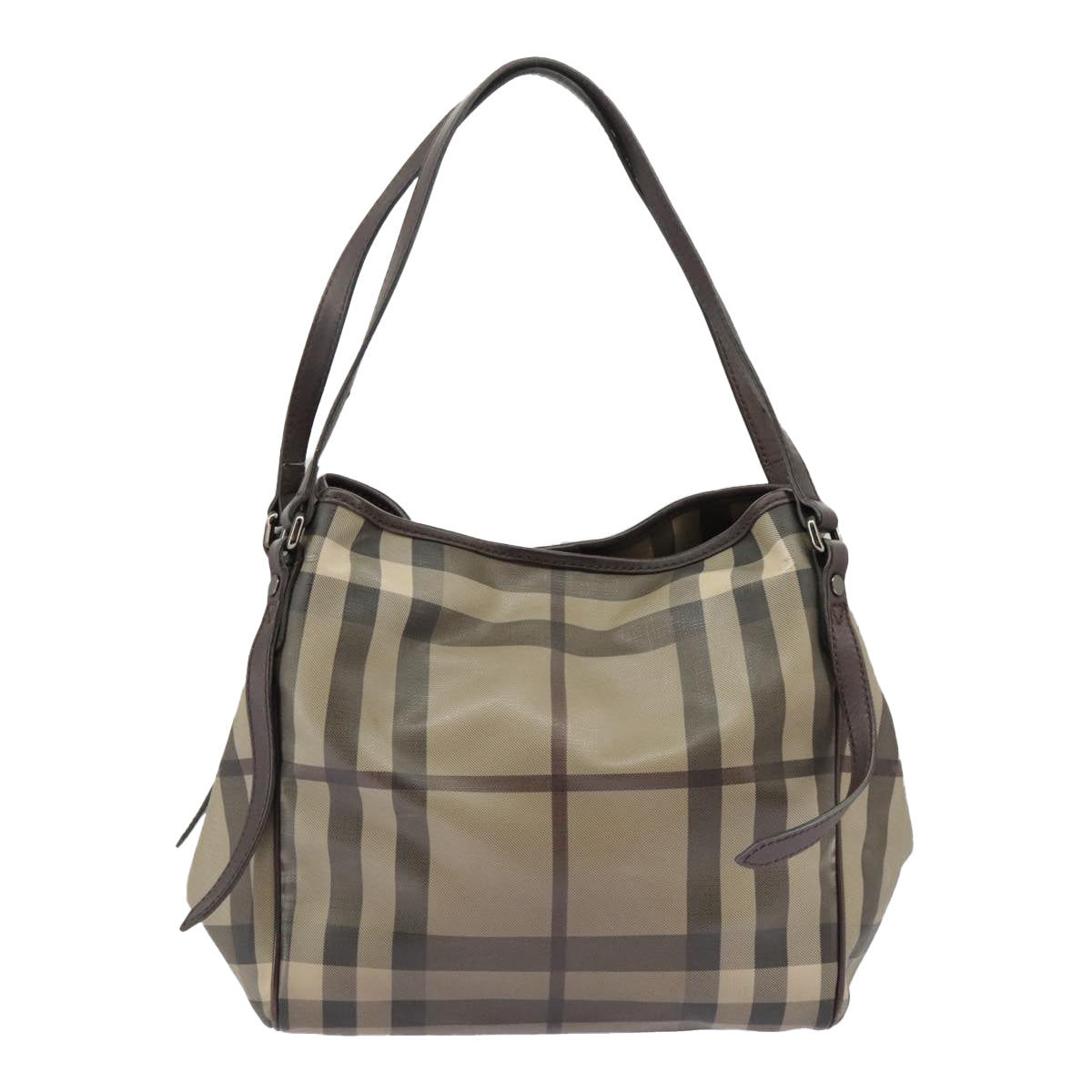 BURBERRY Nova Check Shoulder Bag PVC Silver Beige Auth 99325