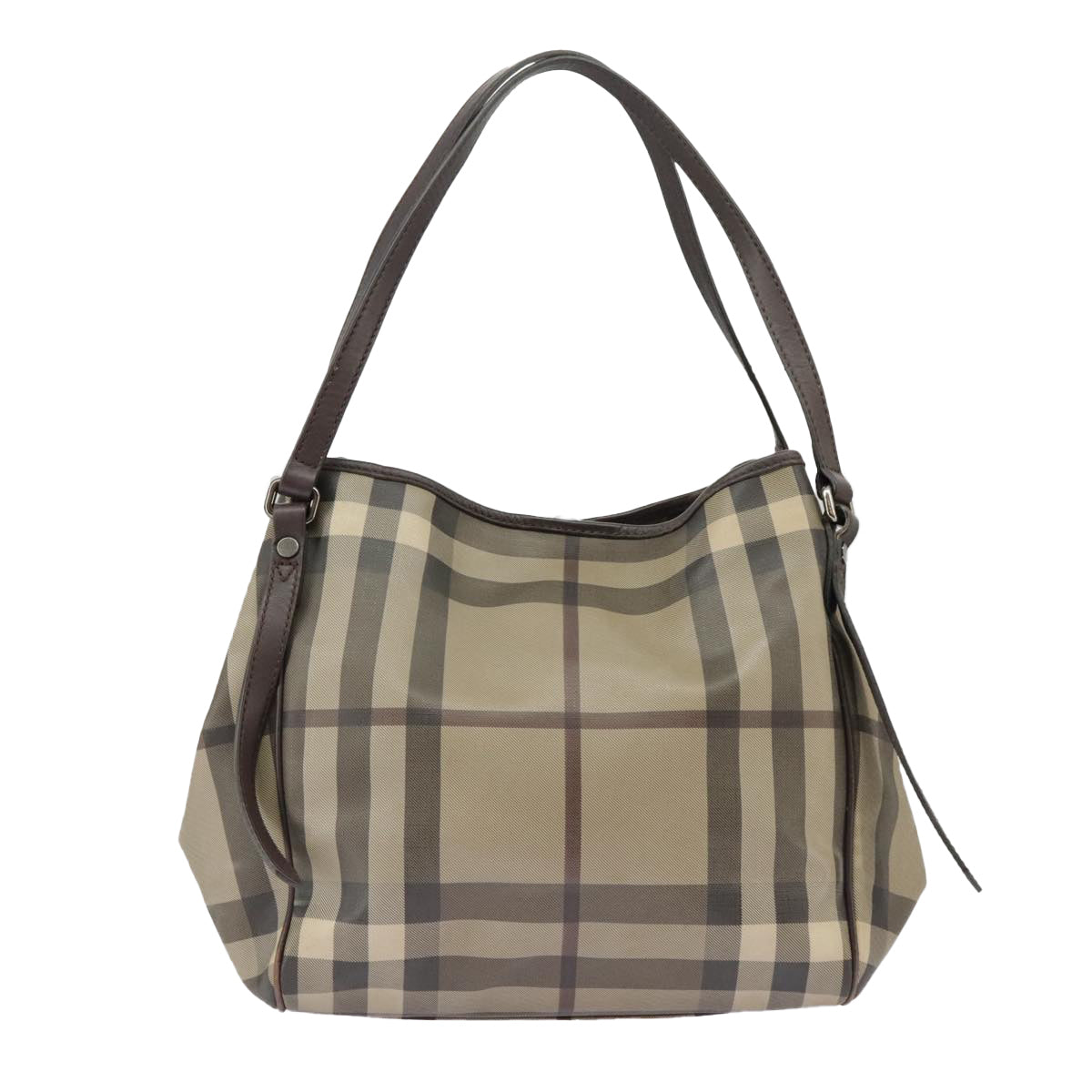 BURBERRY Nova Check Shoulder Bag PVC Silver Beige Auth 99325 - 0