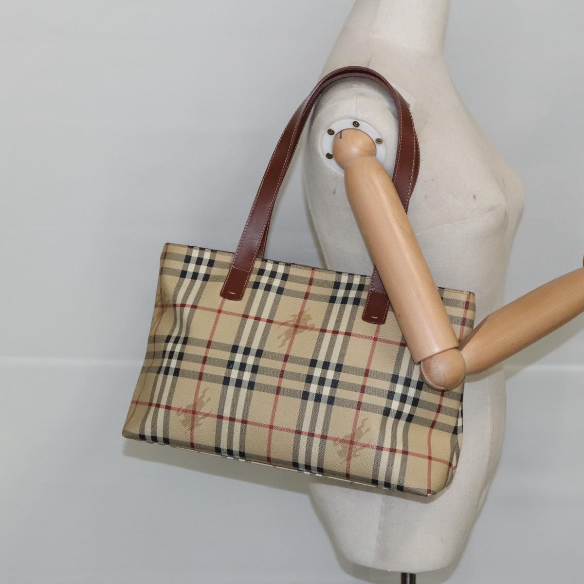 BURBERRY Nova Check Shoulder Bag PVC Beige Auth 99327