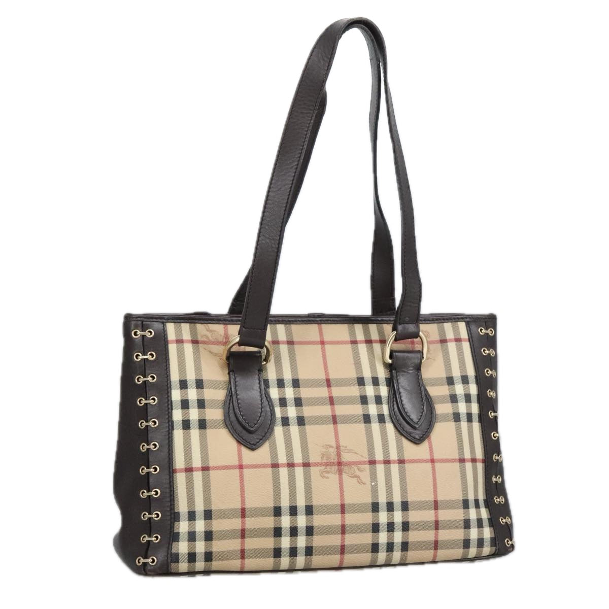 BURBERRY Nova Check Shoulder Bag PVC Beige Auth 99328