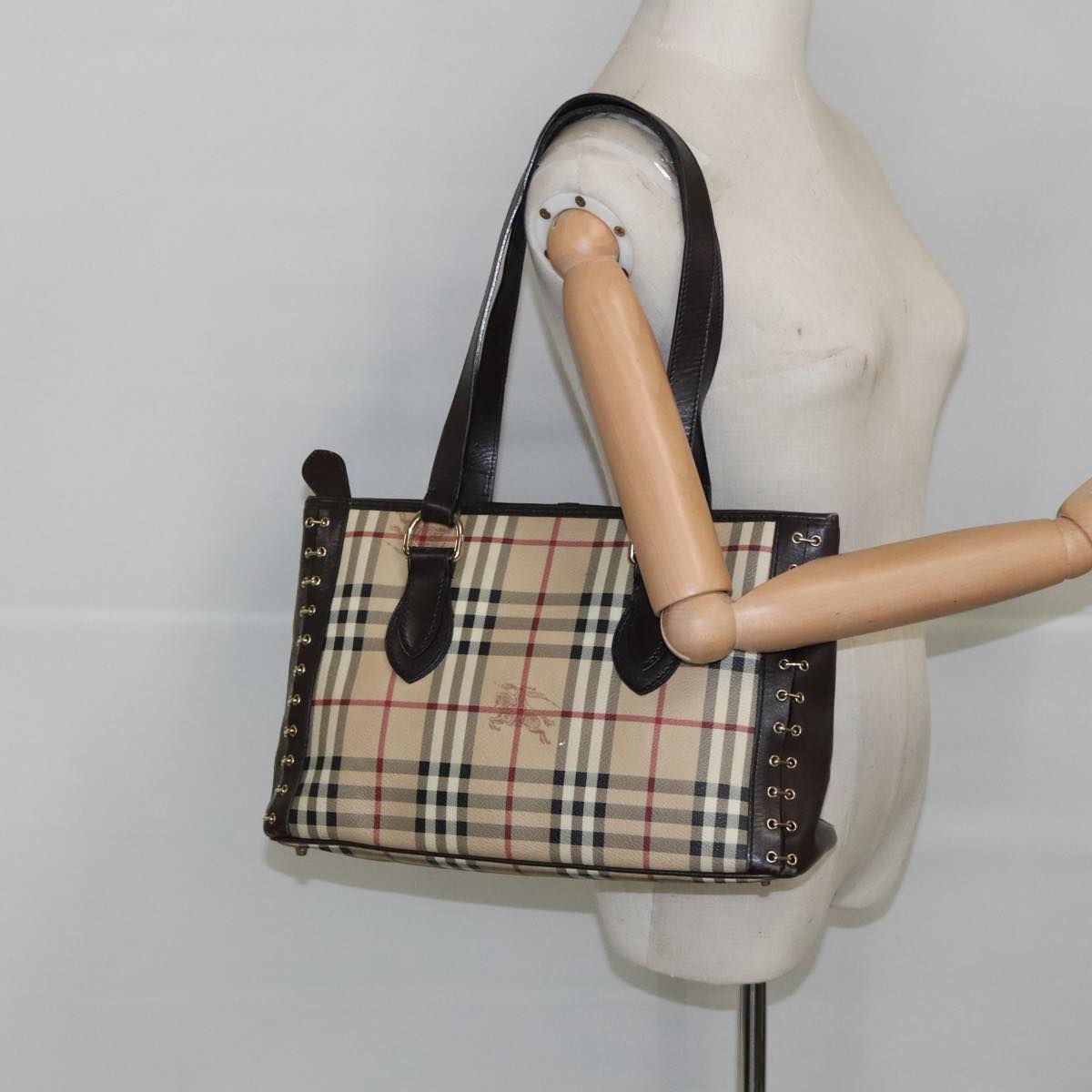 BURBERRY Nova Check Shoulder Bag PVC Beige Auth 99328