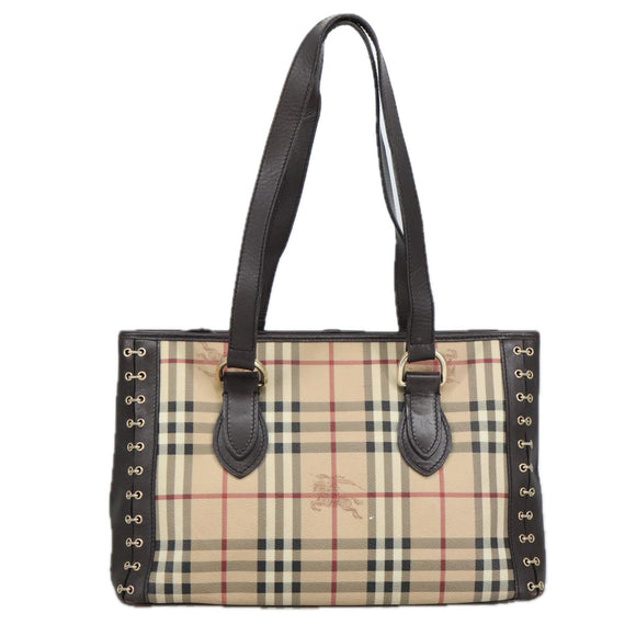 BURBERRY Nova Check Shoulder Bag PVC Beige Auth 99328