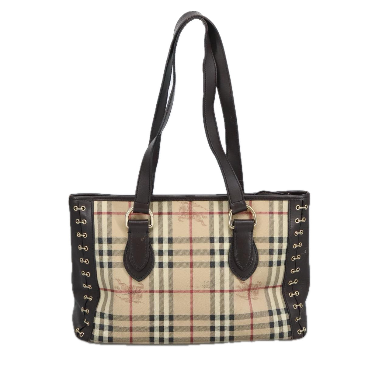 BURBERRY Nova Check Shoulder Bag PVC Beige Auth 99328