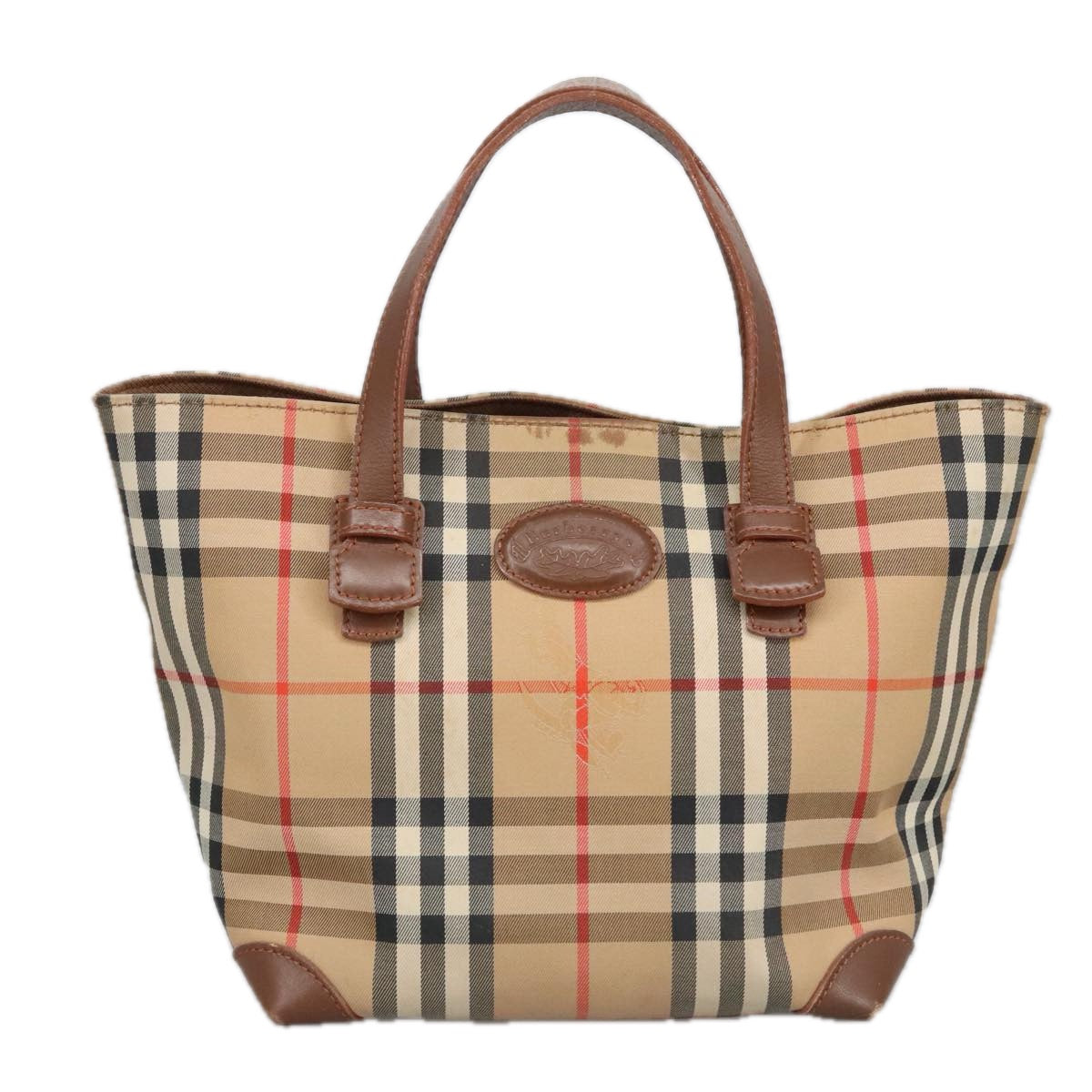 Burberrys Nova Check Hand Bag Canvas Beige Auth 99329