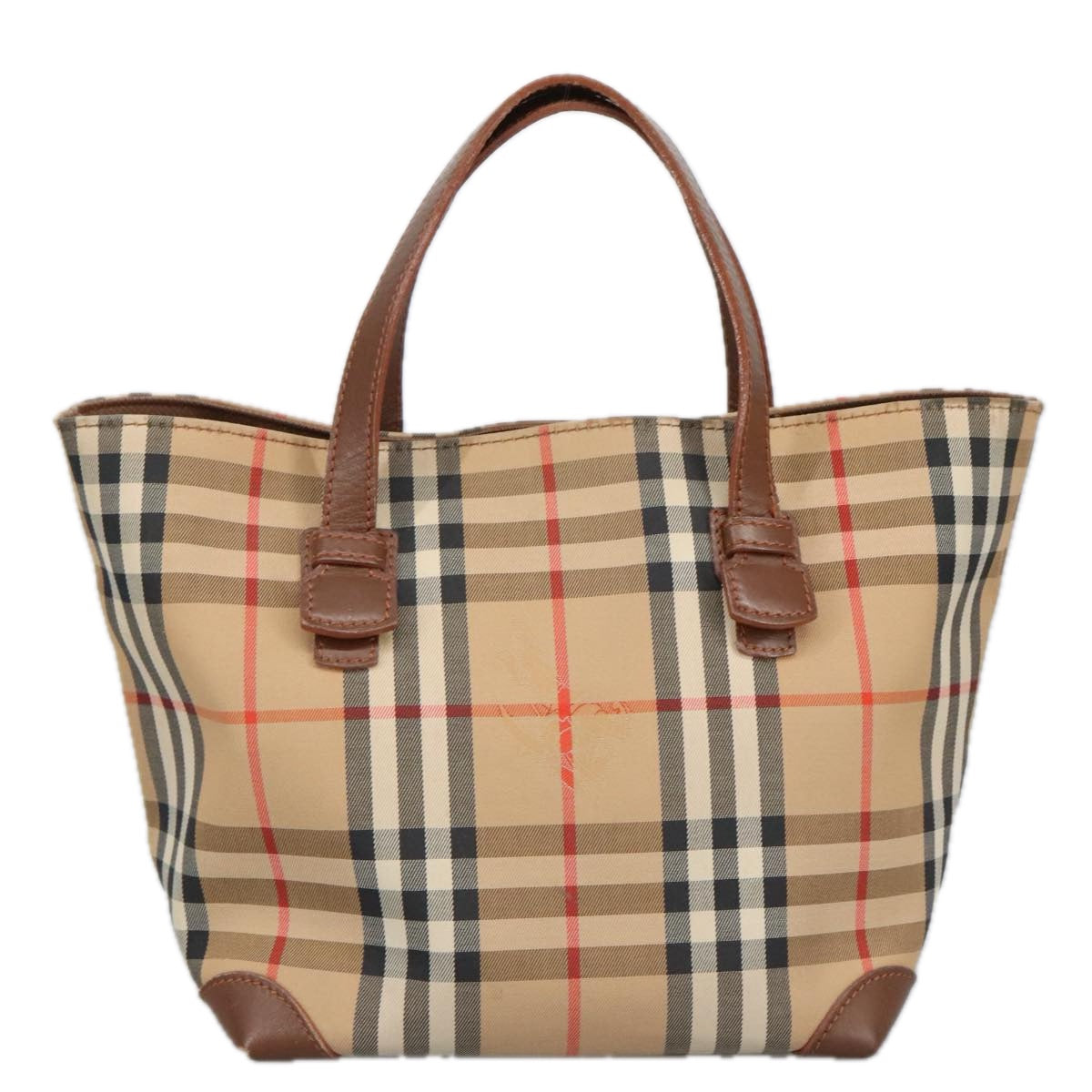 Burberrys Nova Check Hand Bag Canvas Beige Auth 99329