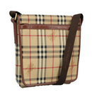 BURBERRY Nova Check Shoulder Bag PVC Beige Gold Auth 99330-1