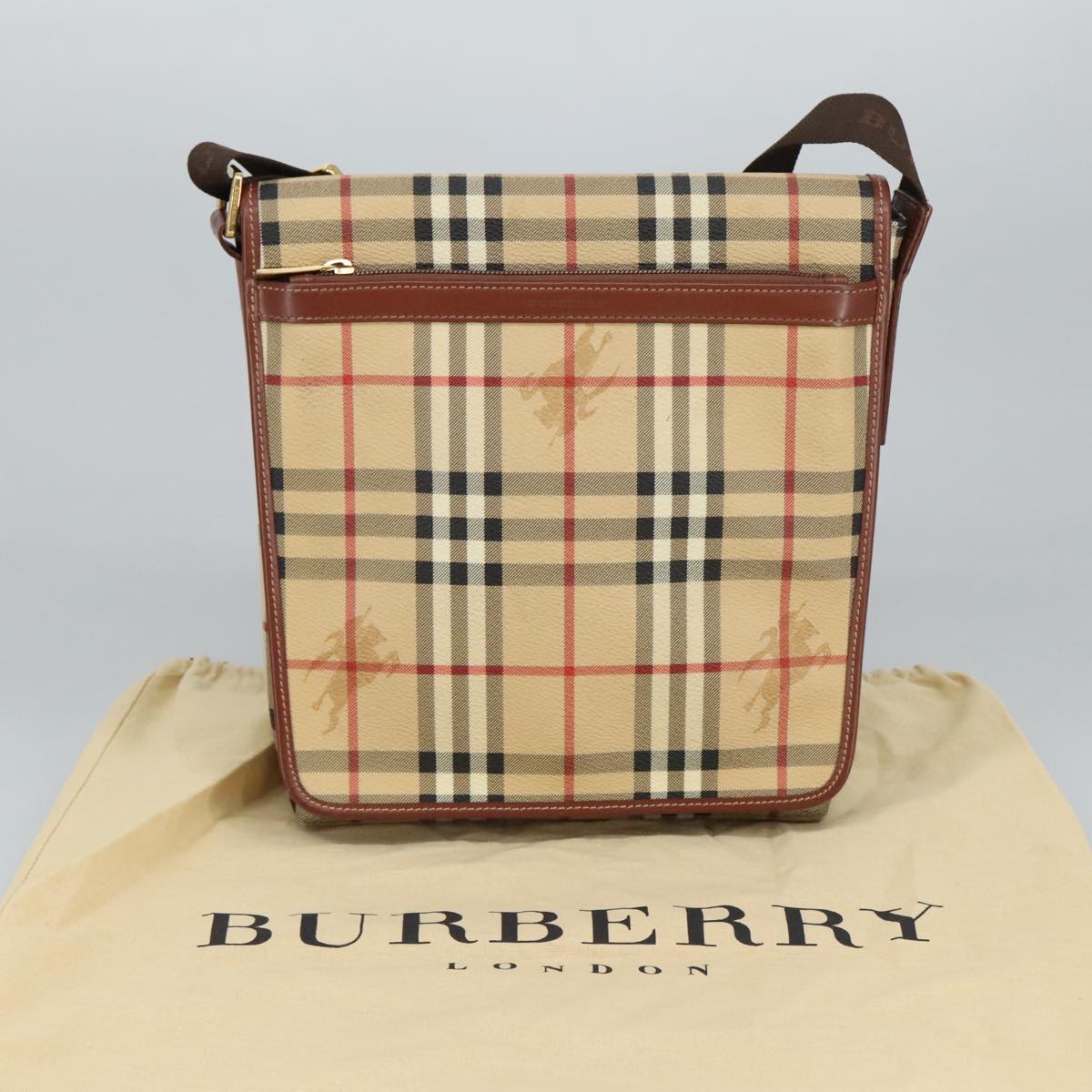 BURBERRY Nova Check Shoulder Bag PVC Beige Gold Auth 99330