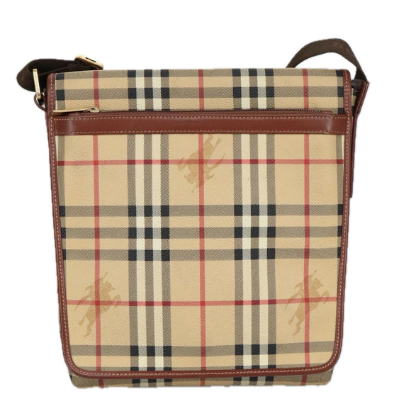 BURBERRY Nova Check Shoulder Bag PVC Beige Gold Auth 99330