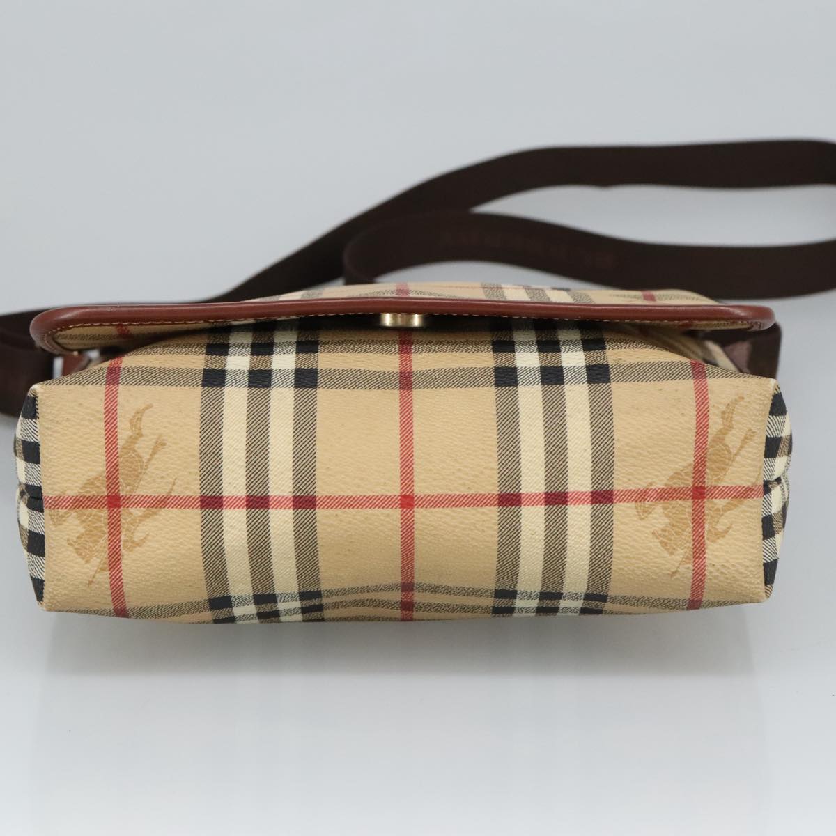 BURBERRY Nova Check Shoulder Bag PVC Beige Gold Auth 99330