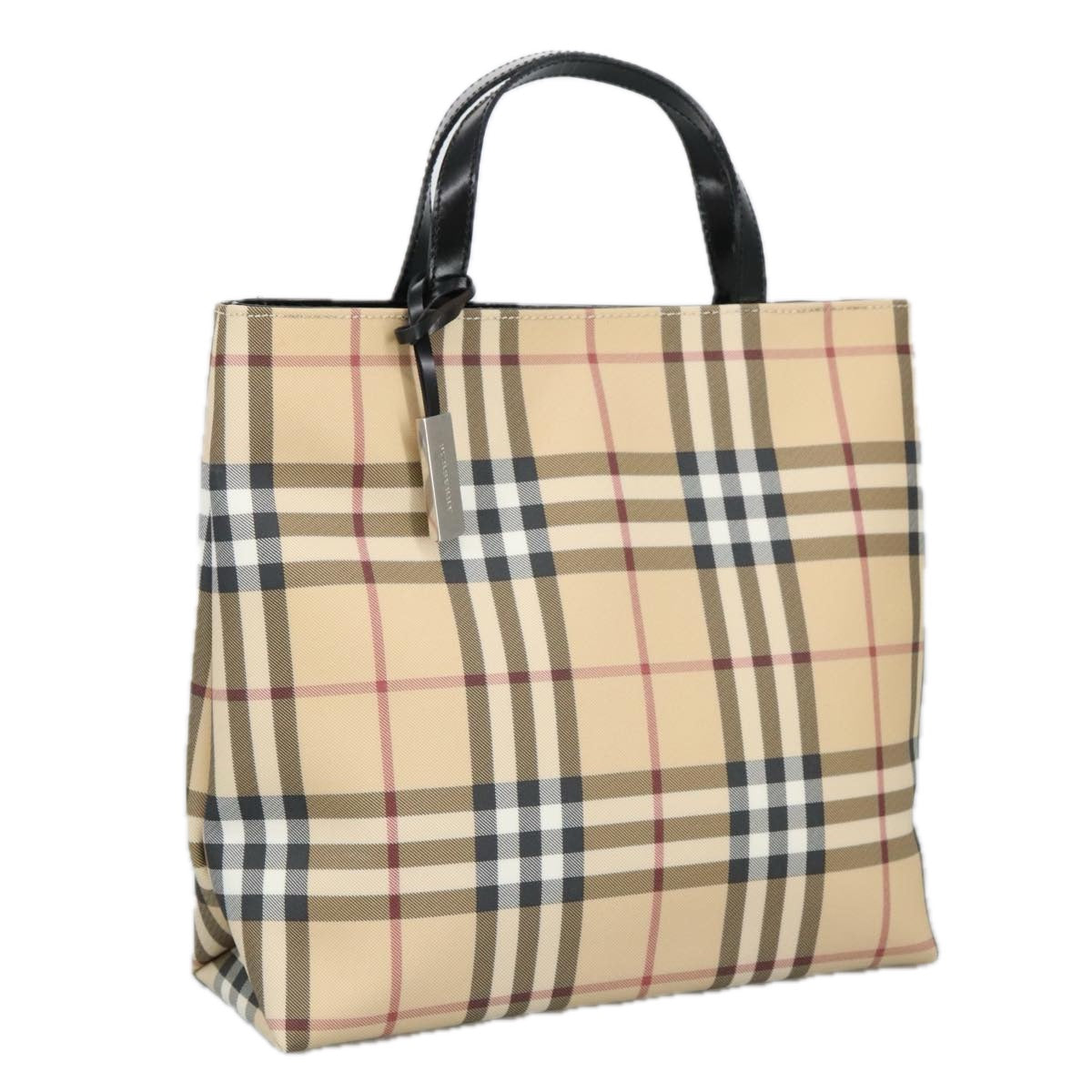 BURBERRY Nova Check Hand Bag PVC Beige Auth 99333