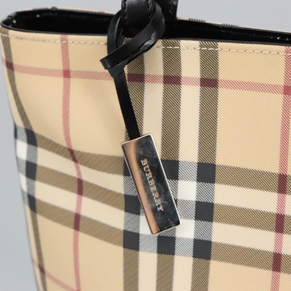 BURBERRY Nova Check Hand Bag PVC Beige Auth 99333