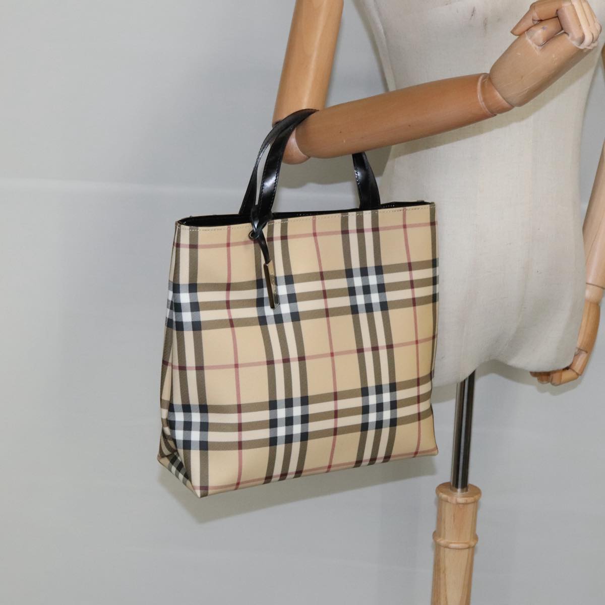 BURBERRY Nova Check Hand Bag PVC Beige Auth 99333