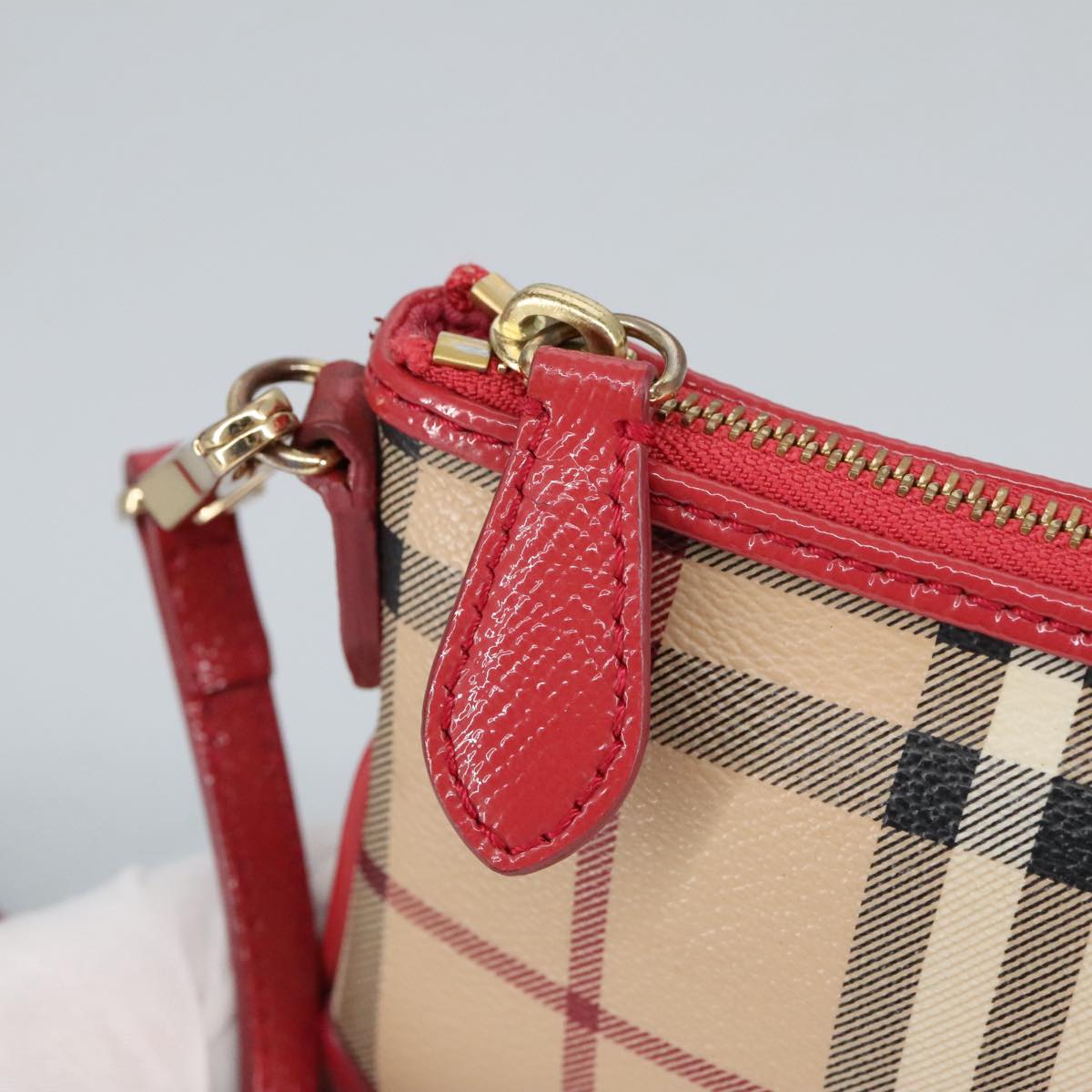 BURBERRY Nova Check Shoulder Bag PVC Beige Gold Auth 99338