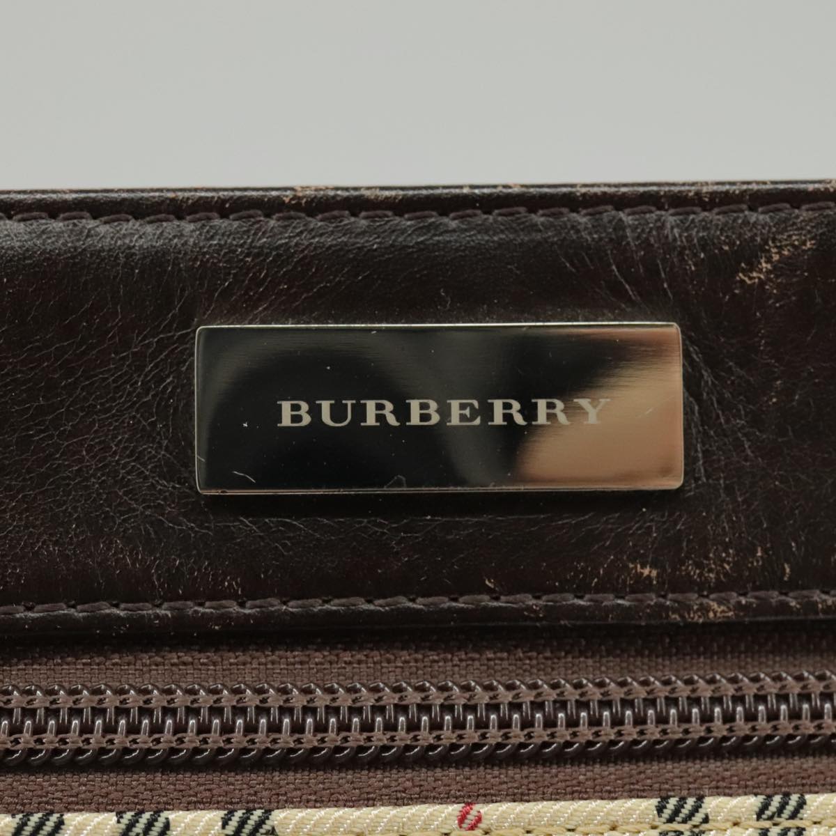 BURBERRY Nova Check Shoulder Bag Canvas Beige Silver Auth 99341