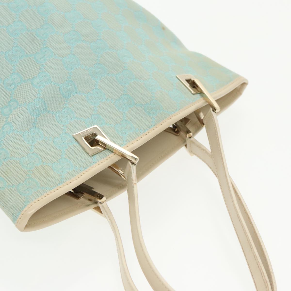 GUCCI GG Canvas Shoulder Bag Light Blue Gold 002 1099 2404 Auth 99349